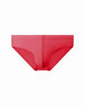 A vibrant coral-red seamless 2EROS V10 Core series 2 brief swimsuit with central seam and subtle hip branding