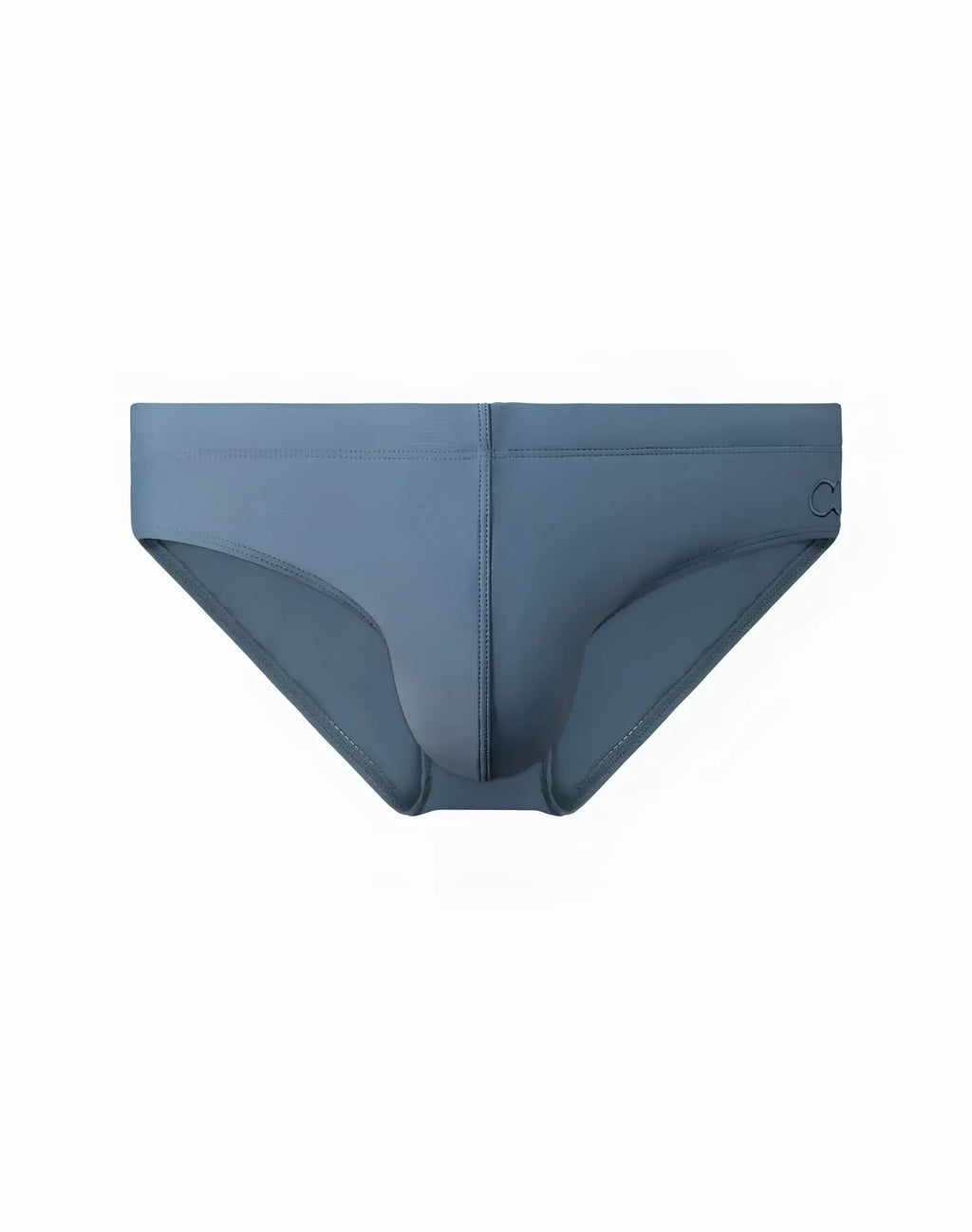 A sleek slate-blue 2EROS V10 Core swimwear brief with smooth form-fitting design and subtle stitching in faded denim