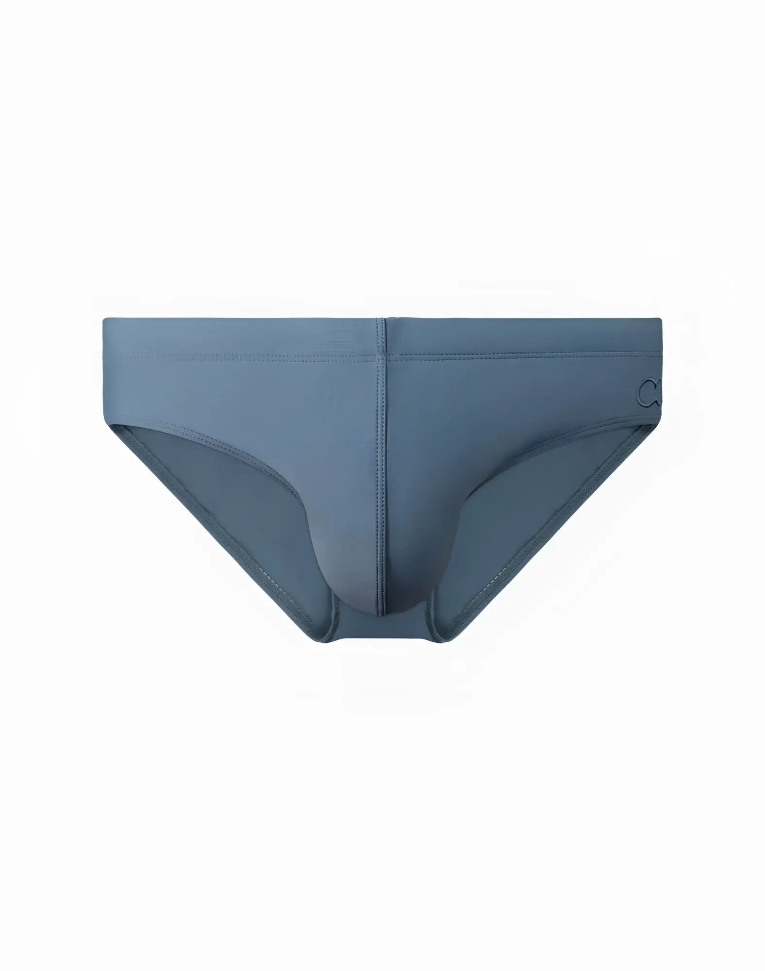 A sleek slate-blue 2EROS V10 Core swimwear brief with smooth form-fitting design and subtle stitching in faded denim