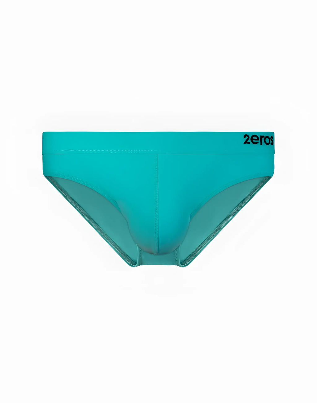 2EROS V10 Encore swim brief in neon blue turquoise with form-fitting design and black zeros logo on waistband