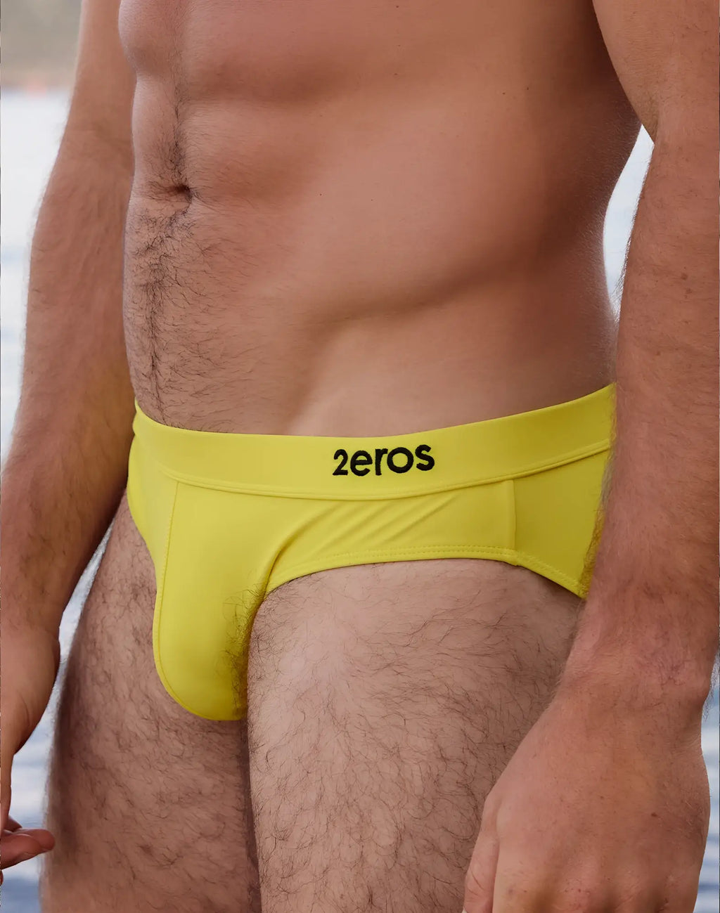 Bright yellow 2EROS V10 Encore swim brief with snug high-waisted design perfect for swimming and beachwear