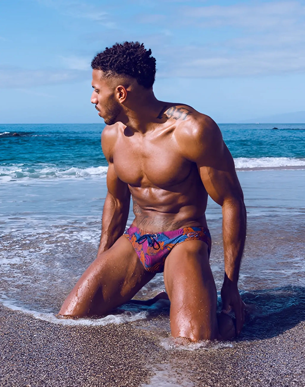 Vibrant 2eros v10 print swim brief with colorful floral design in stallion navy for stylish swimwear use