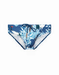 Blue 2eros v10 print swim trunks with white crane floral pattern navy drawstrings and gold-toned hardware
