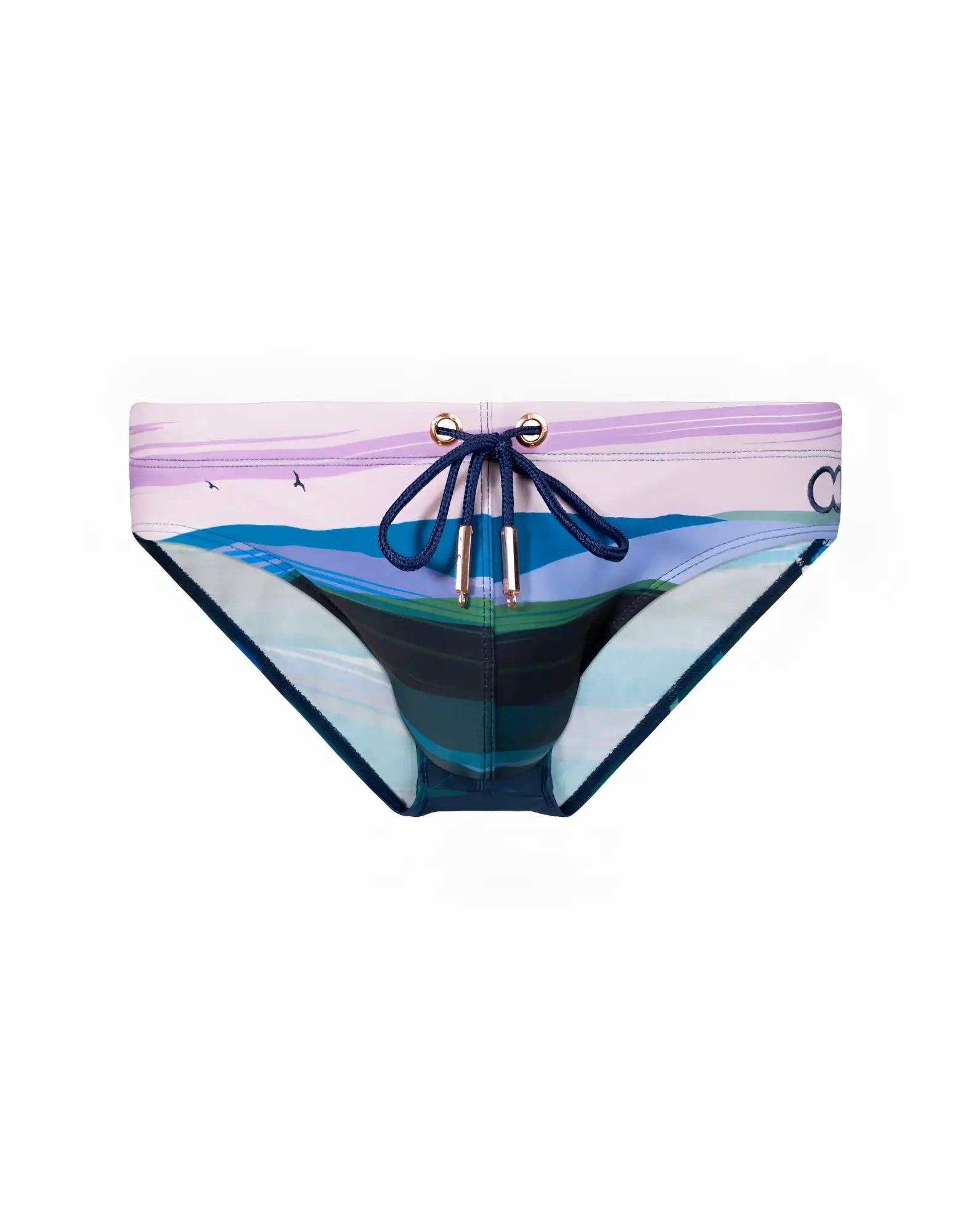 2eros v10 print swimwear nirvana mens swim trunks with vibrant abstract landscape print and navy drawstrings