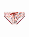 2eros v10 print swimwear shelby swim briefs with pink and blue scalloped pattern and rust colored drawstring