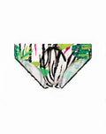 Vibrant tropical leaf and zebra-striped 2EROS V10 Print Siberian swim trunks with bold colorful pattern