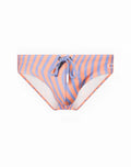 2EROS V10 printed swim brief in orange and lavender stripes with matching drawstring waistband for swimwear use