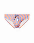 2EROS V10 printed swim brief in orange and lavender stripes with matching drawstring waistband for swimwear use
