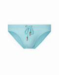 Light blue 2EROS V20 Core Swim trunks with drawstring closure and rose gold toned metal hardware in crystal blue