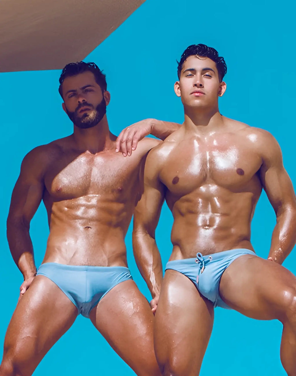Light blue 2eros v20 core swim trunks with drawstring waistband in faded denim for casual swimming use