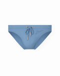 Light blue 2EROS V20 core swimwear trunks with drawstring waistband and metallic gold-tone hardware in faded denim style