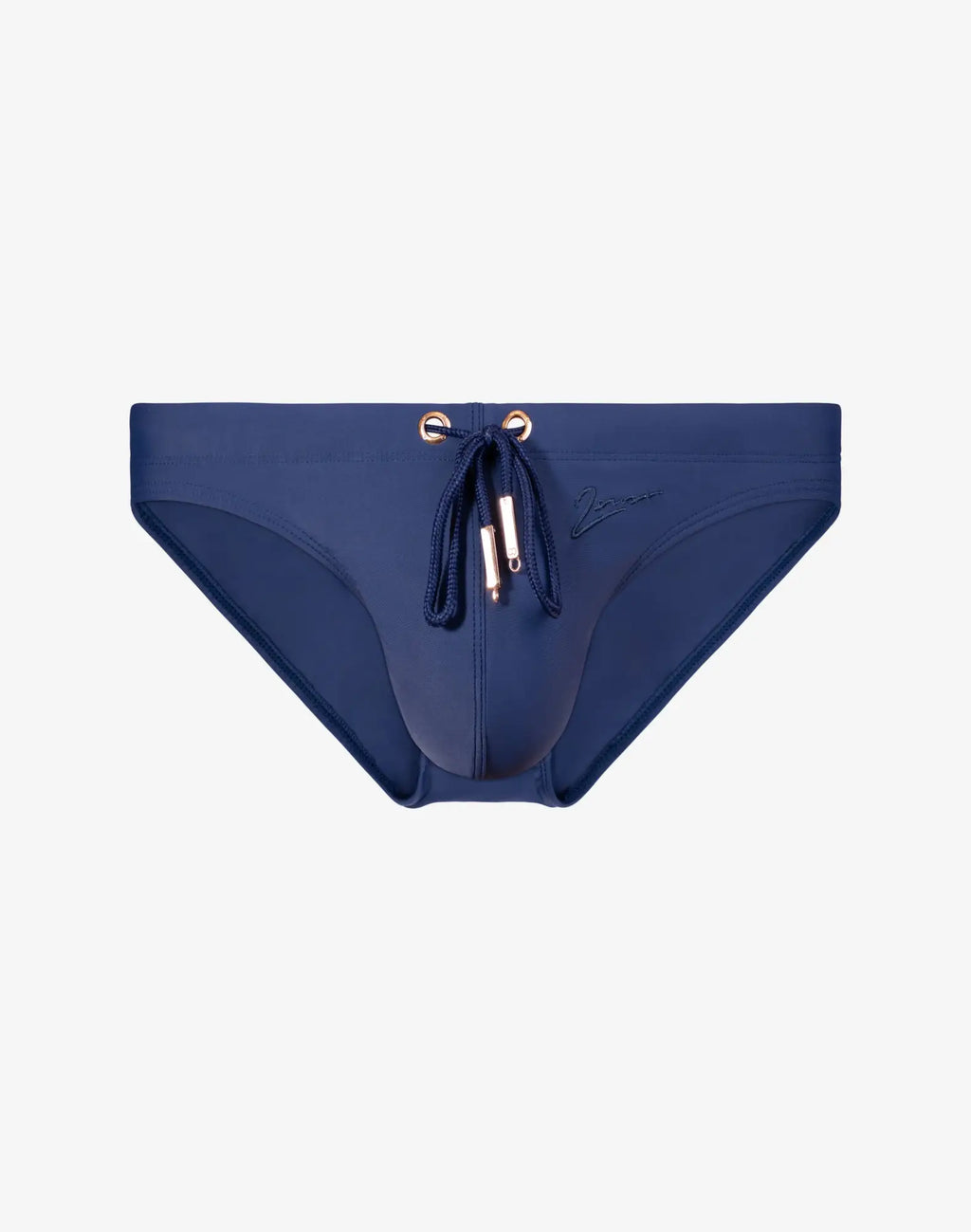 Navy 2EROS V20 Core swim trunks with gold metal eyelets and matching drawstring ties for comfortable wear