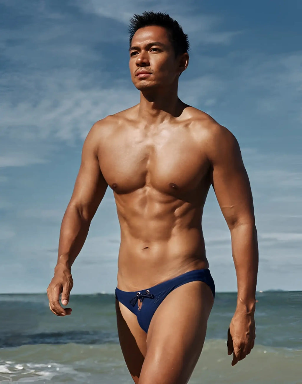 Navy blue 2eros v20 core swimwear trunks with a tied bow front designed for comfortable swimming and beachwear