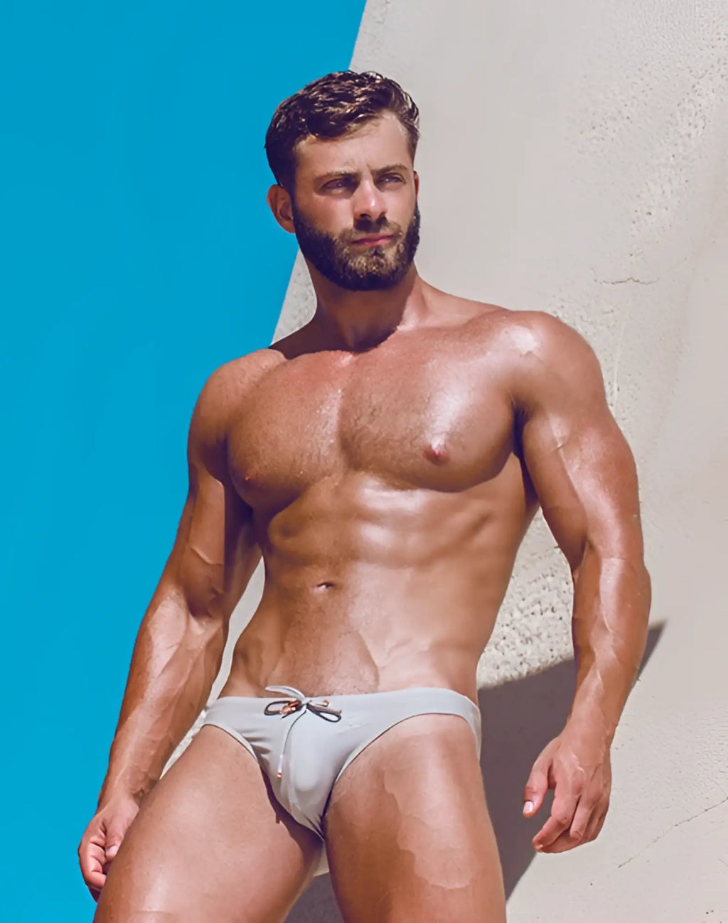 Light gray 2eros v20 core swimwear swim trunks with string brown drawstring waistband designed for swimming