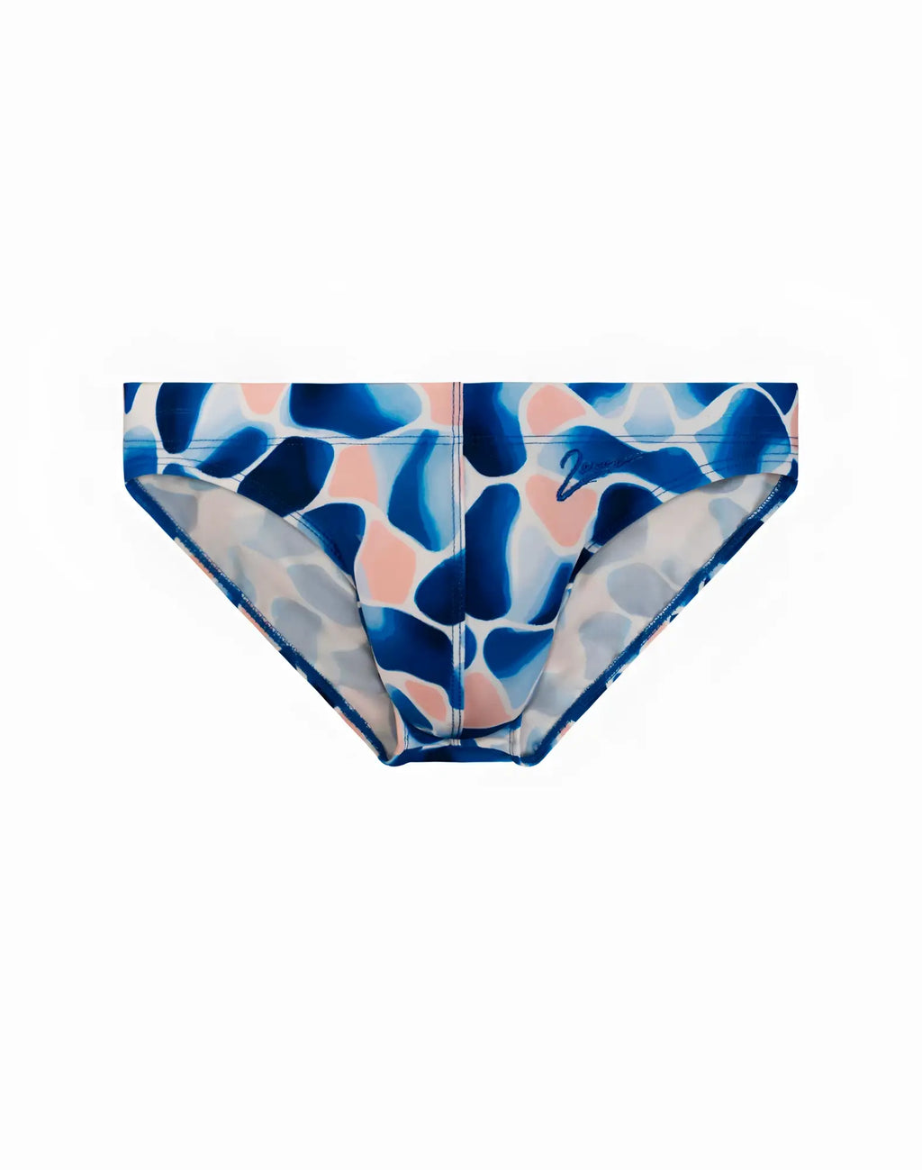 Blue and pink abstract patterned 2EROS V20 printed swim brief in aqua navy perfect for swimming and beachwear