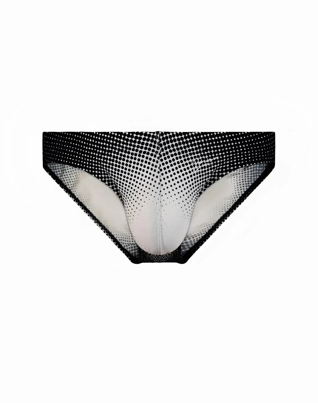 2eros v20 printed swim brief in comic black white with halter style and bold dot gradient pattern