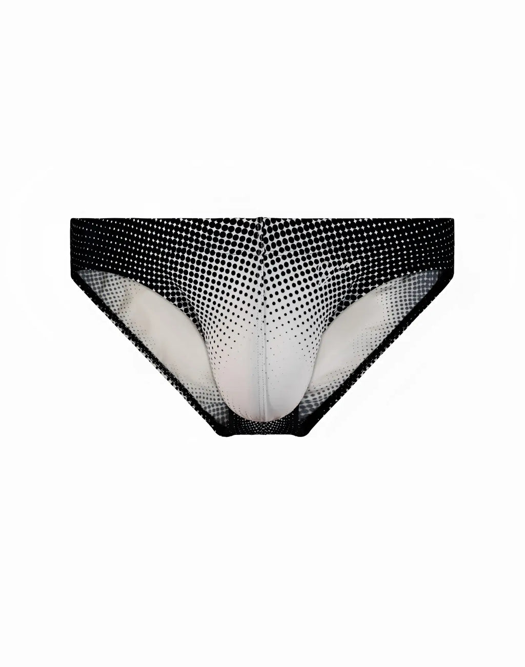 2eros v20 printed swim brief in comic black white with halter style and bold dot gradient pattern