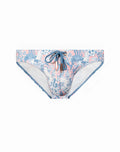 2EROS V20 printed swim brief coral teal with pink and blue coral print and drawstring closure for swimming