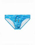 Bright blue 2EROS V20 printed swim brief with white rope knot pattern and silver-toned drawstring hardware