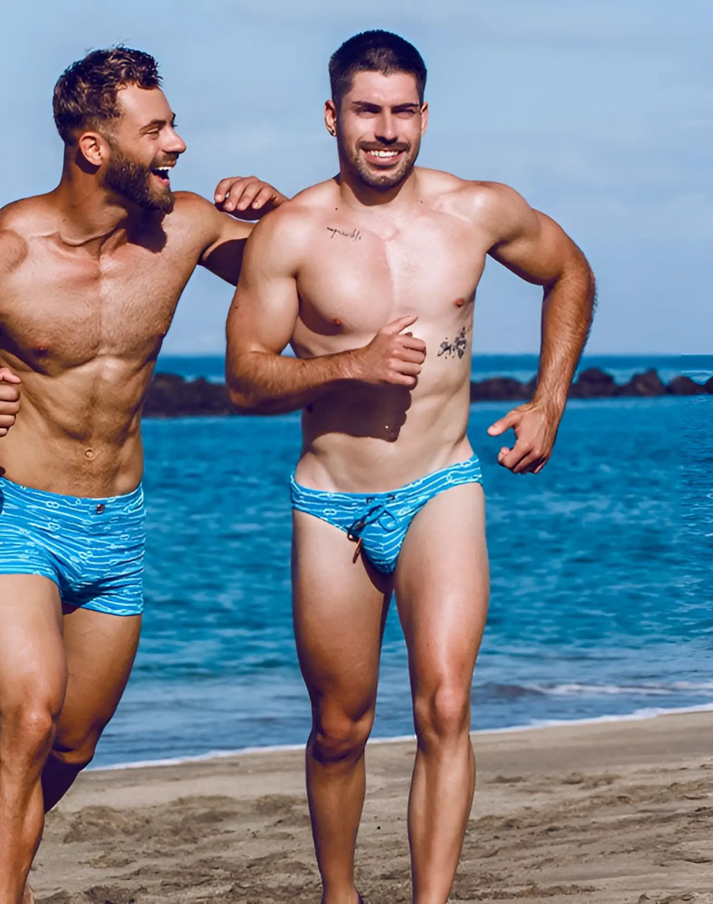Blue patterned 2eros v20 printed swim brief made of quick-dry fabric designed for men in manrope blue