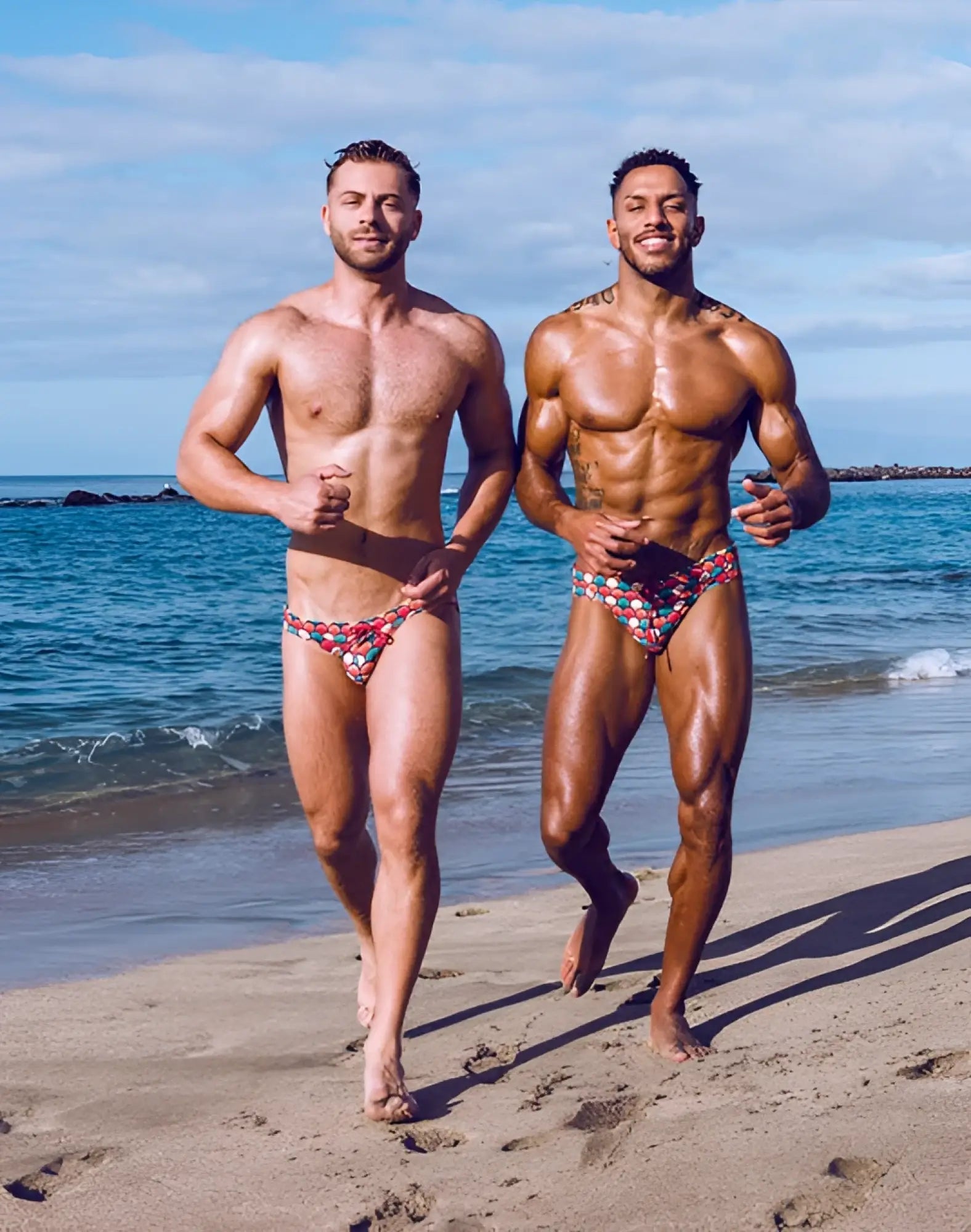 Men’s patterned swim trunks 2eros v20 printed swim brief retro red with colorful floral abstract design