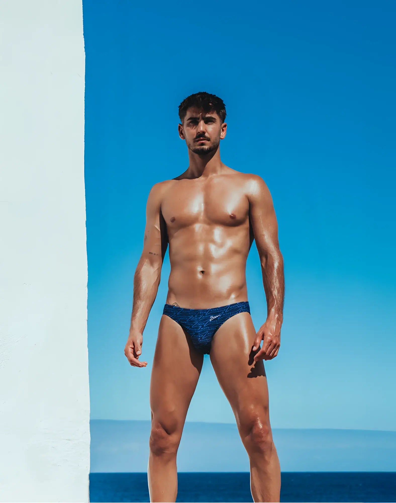 Blue patterned 2eros v20 printed swim briefs in signature navy designed for comfortable swimwear use