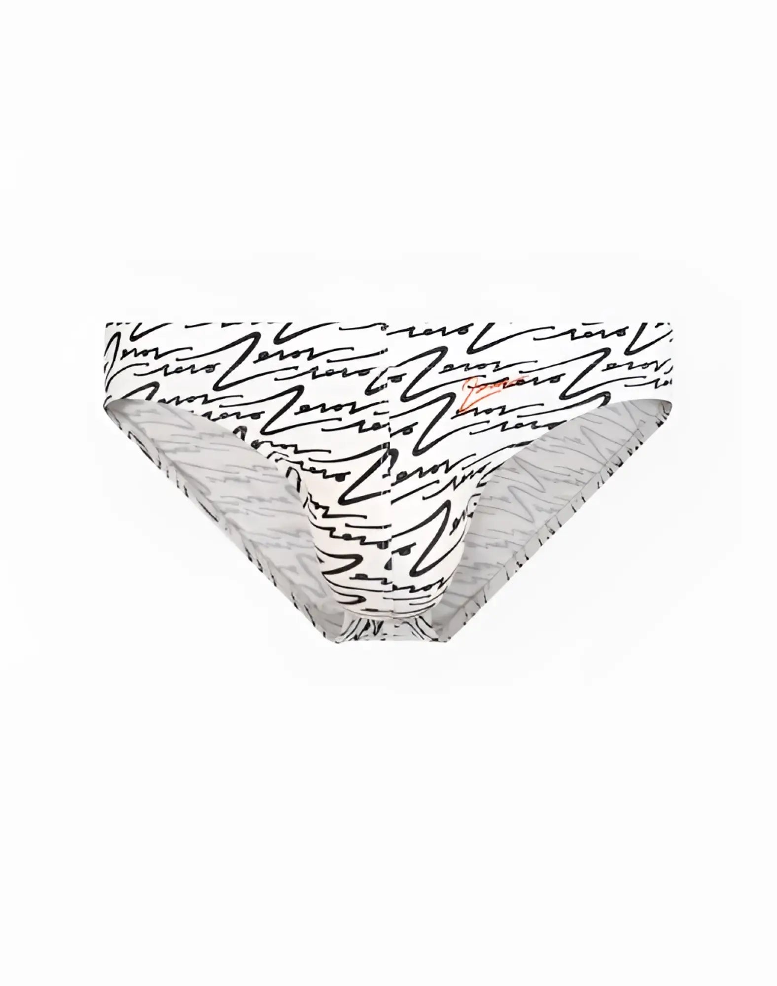 White bikini bottom from 2EROS V20 printed swim briefs with bold black abstract line pattern in signature white