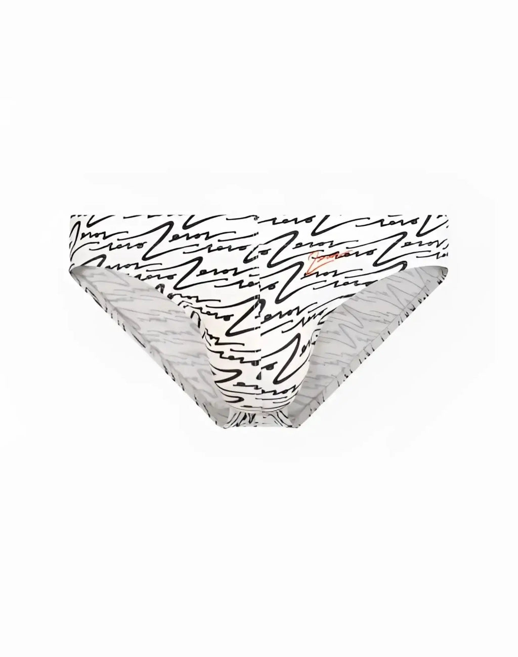 White bikini bottom from 2EROS V20 printed swim briefs with bold black abstract line pattern in signature white