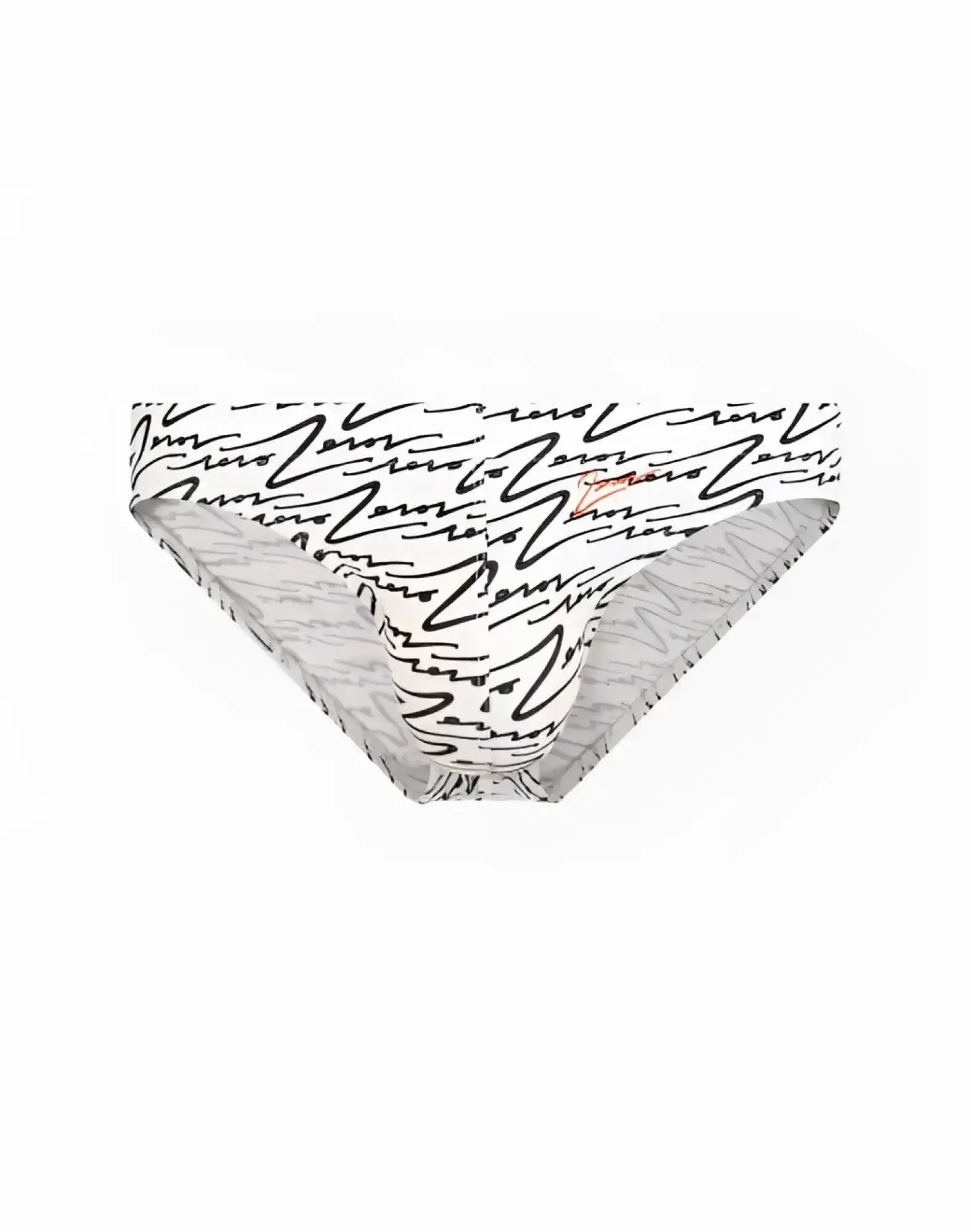White bikini bottom from 2EROS V20 printed swim briefs with bold black abstract line pattern in signature white