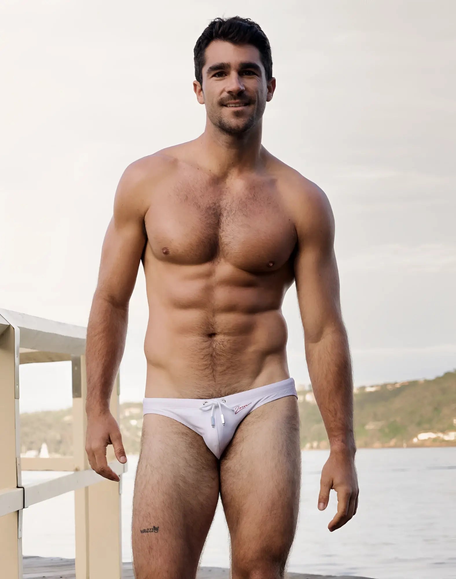 White 2EROS V20 signature swim brief with drawstring waistband designed for swimming and beachwear in Lido white
