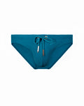 2EROS V20 swim brief in railroad teal with teal ribbed fabric and matching drawstring with metallic aglets