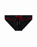 Black 2EROS V22 Rapid swim brief with red trim and matching drawstring featuring metallic gold aglets
