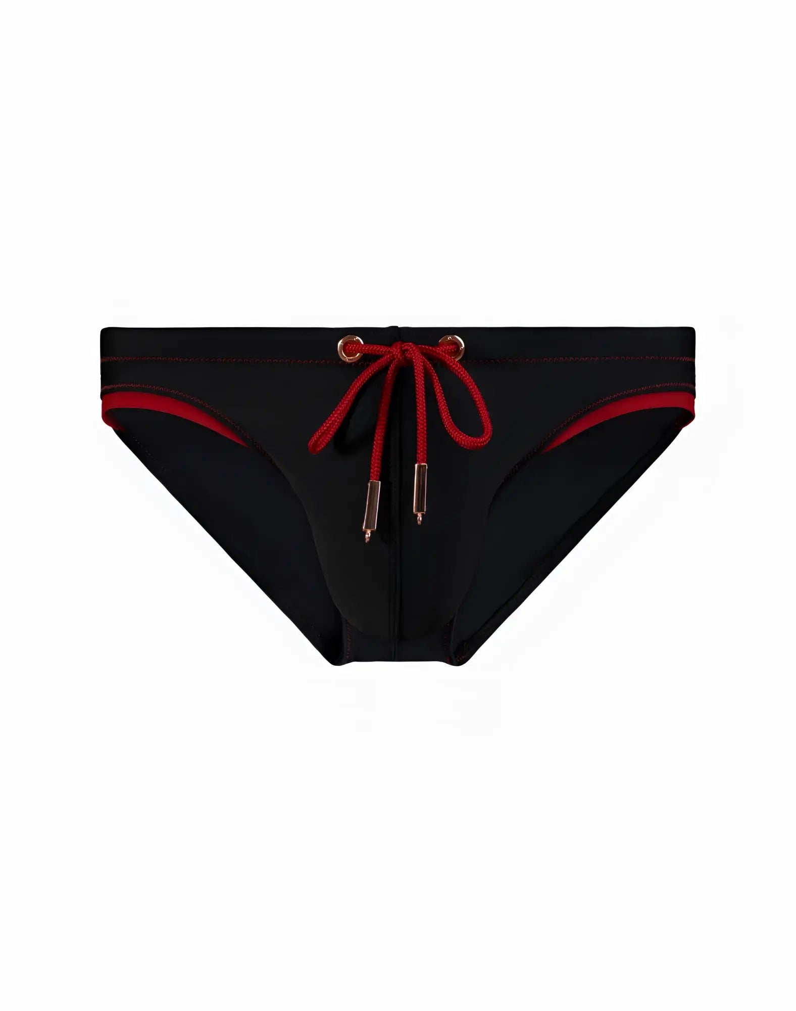 Black 2EROS V22 Rapid swim brief with red trim and matching drawstring featuring metallic gold aglets
