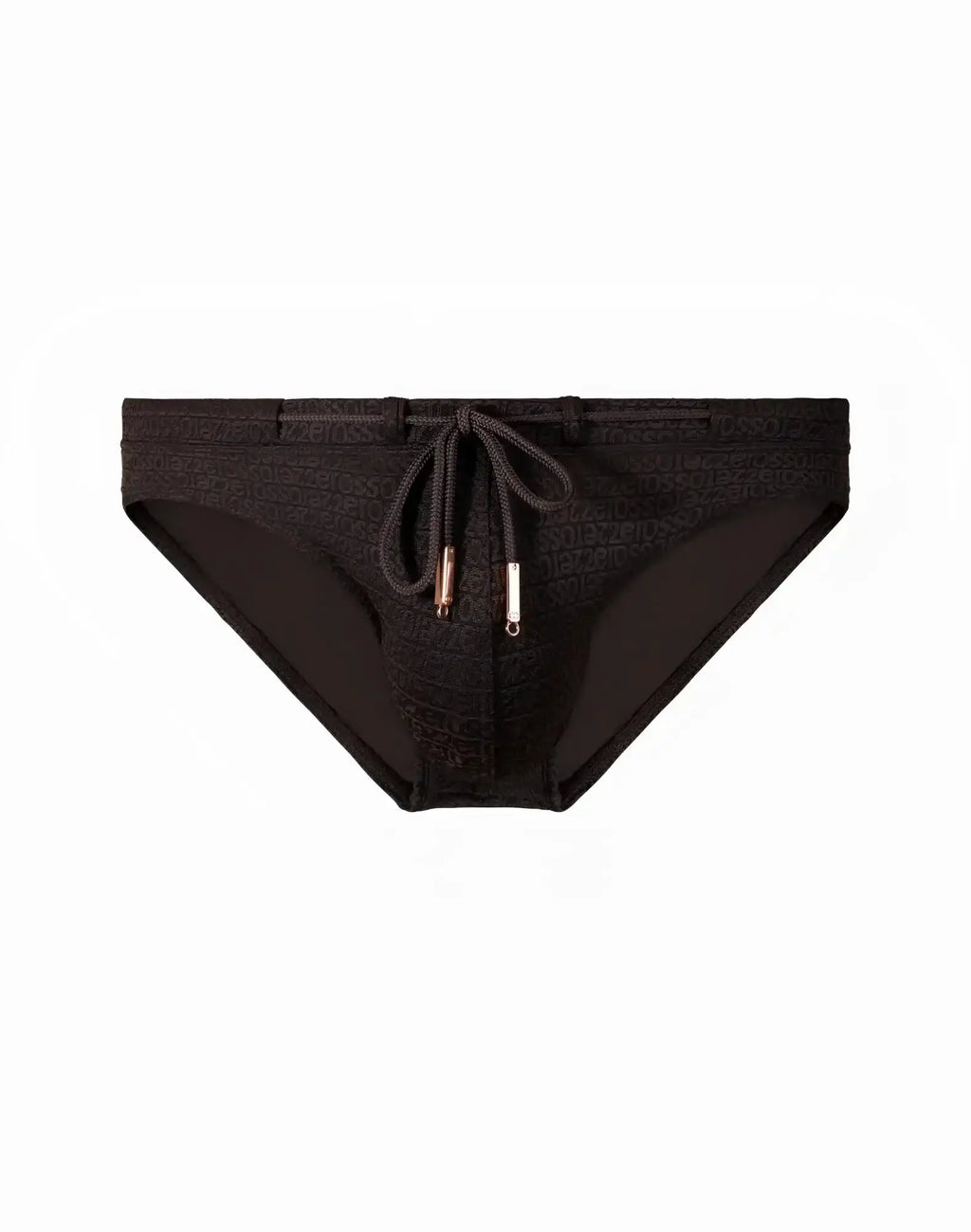 Black 2eros v30 textured swim brief with subtle pattern and matching drawstring closure for swimming