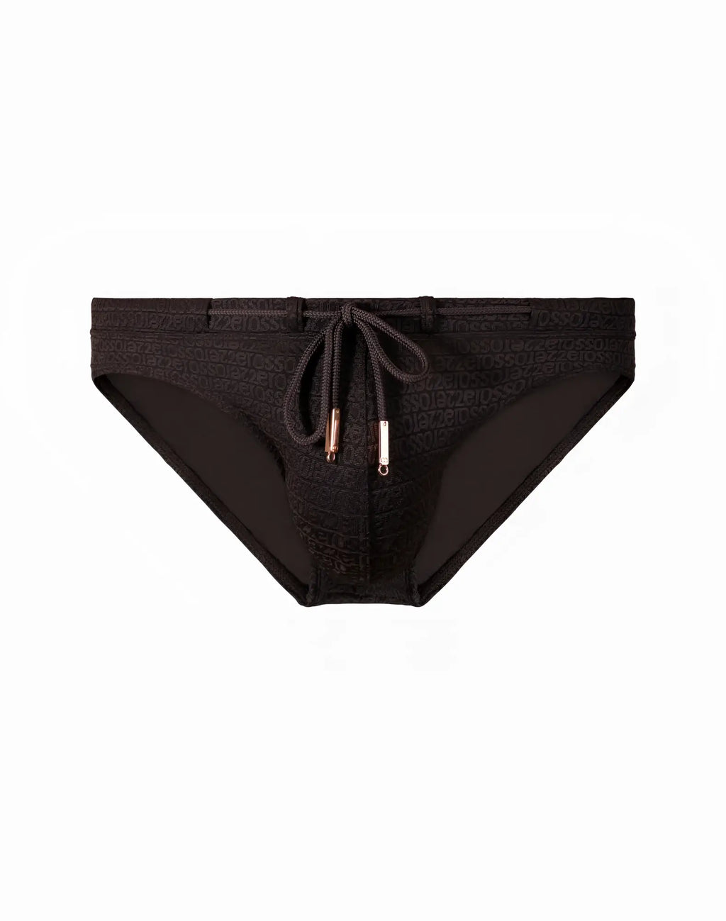 Black 2eros v30 textured swim brief with subtle pattern and matching drawstring closure for swimming