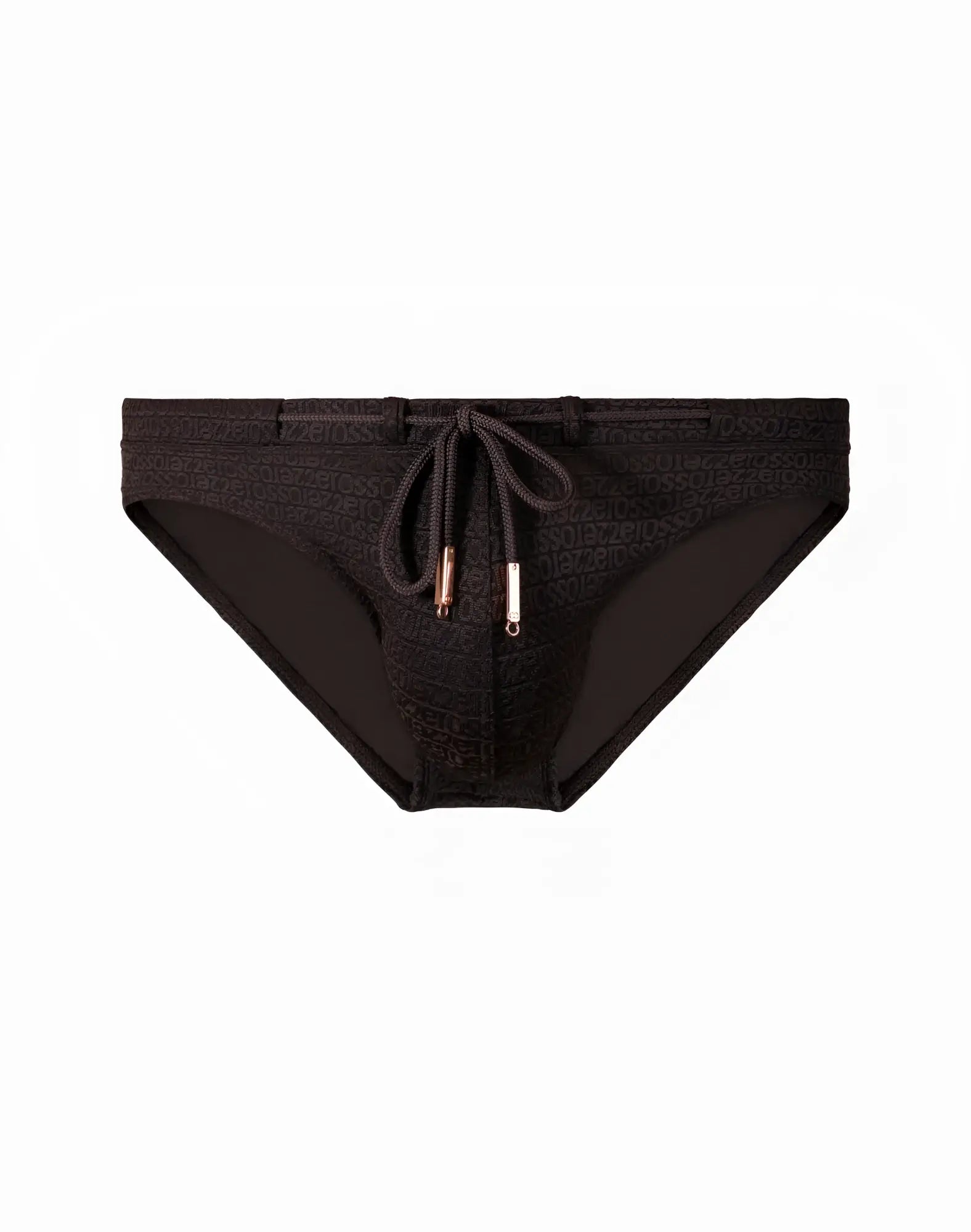 Black 2eros v30 textured swim brief with subtle pattern and matching drawstring closure for swimming