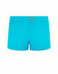 Bright turquoise 2EROS V60 Bondi Series 1 swim trunks with gold button and subtle side logo for aqua activities