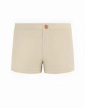 2EROS V60 Bondi taupe swim trunks with beige shorts, rose-gold waistband button, and subtle side branding