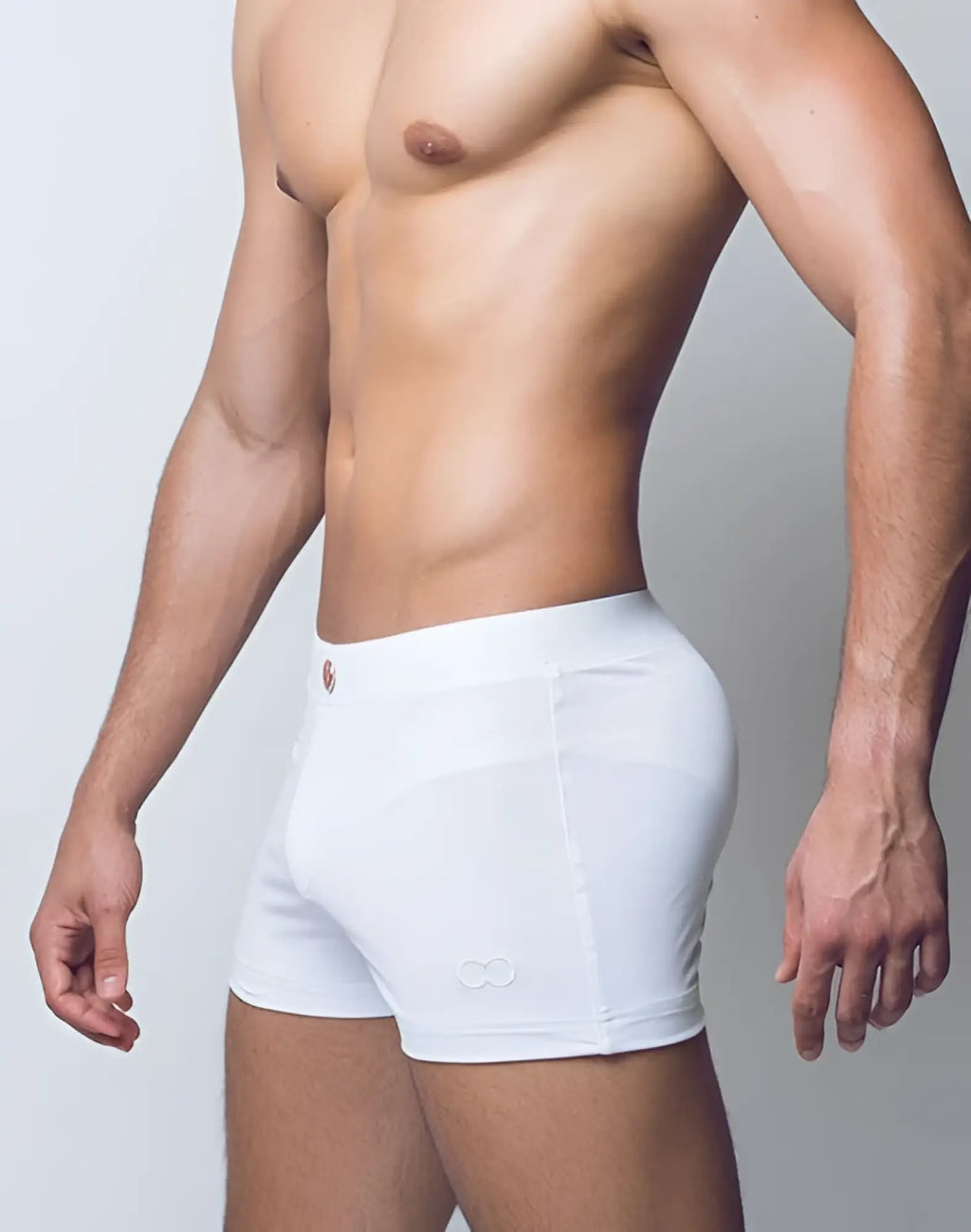 White men’s 2eros v60 bondi series 1 boxer briefs with subtle textured pattern and embroidered logo on left leg