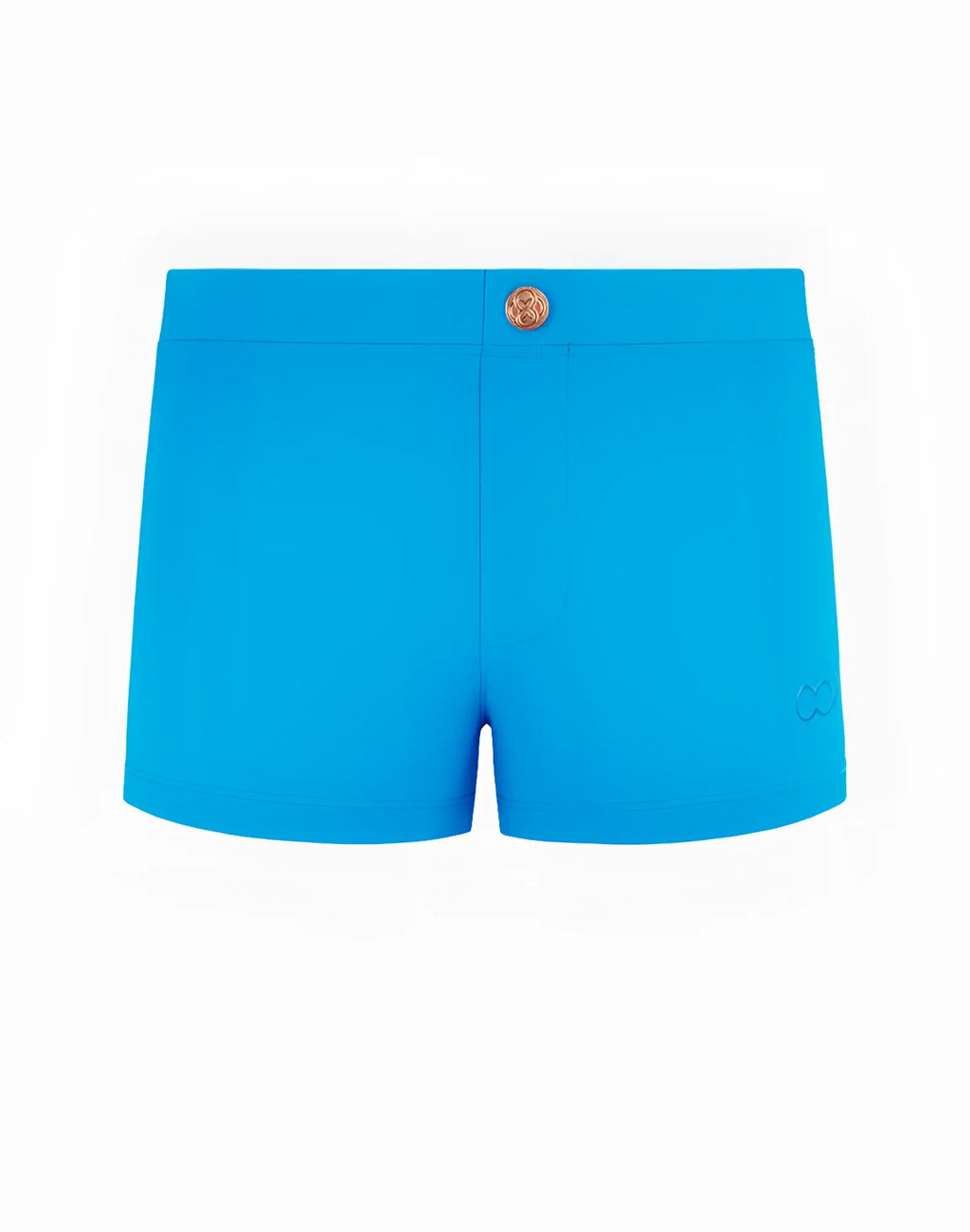Bright blue 2EROS V60 Bondi Series 2 swim trunks with gold button waistband and subtle brand logo on side