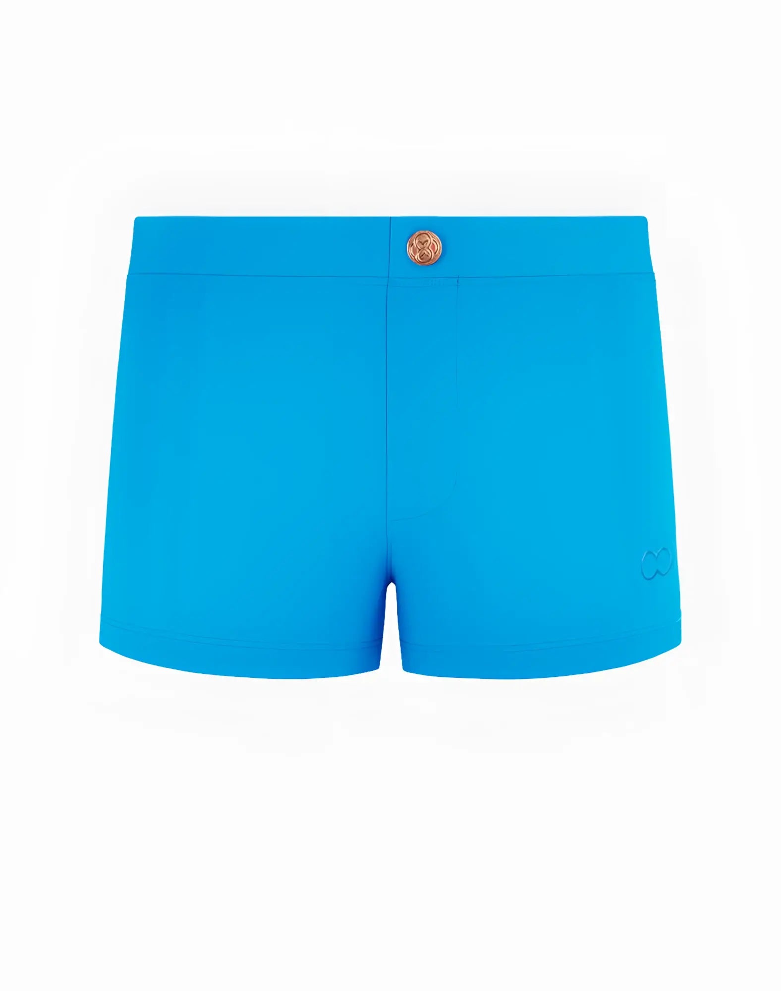 Bright blue 2EROS V60 Bondi Series 2 swim trunks with gold button waistband and subtle brand logo on side