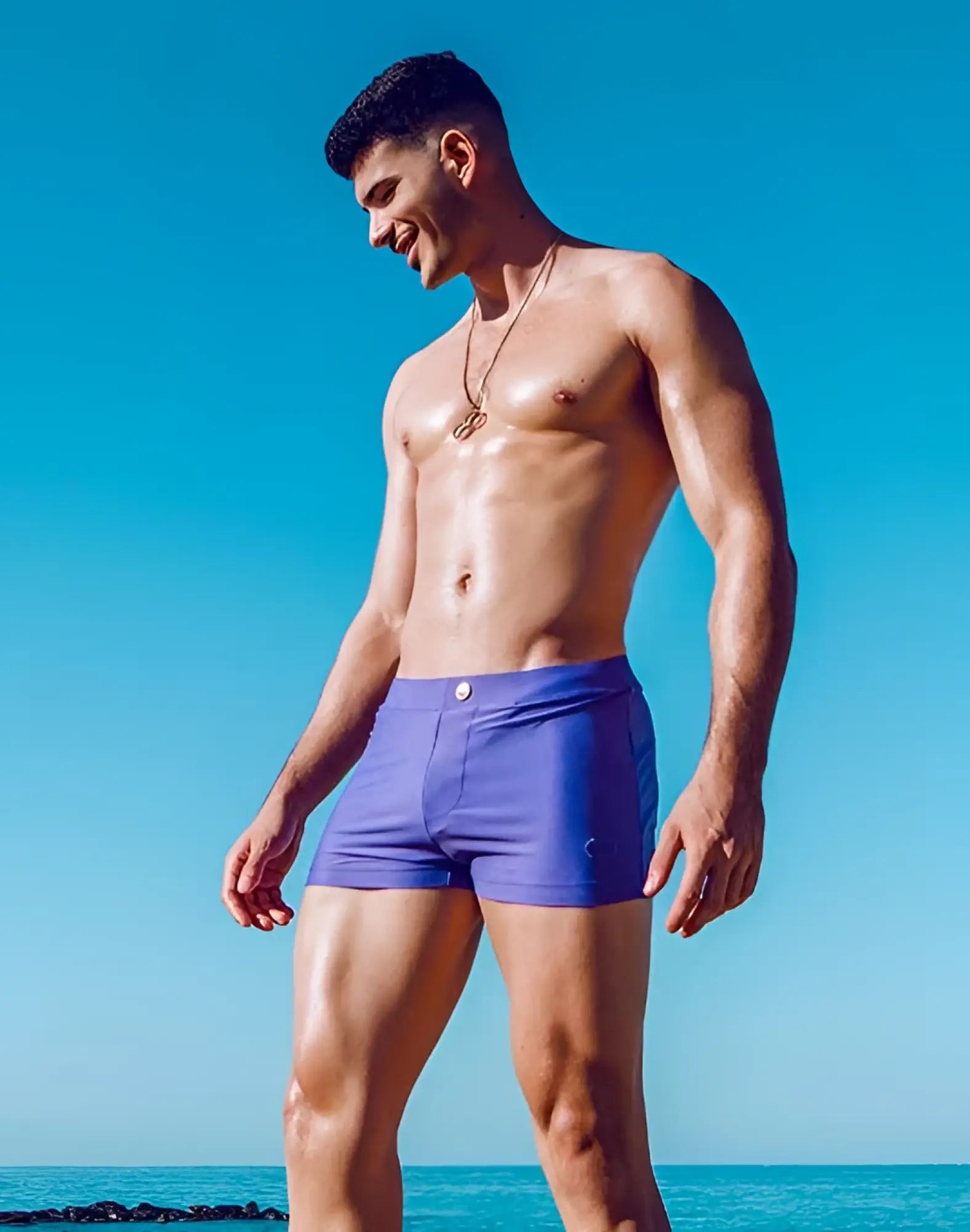 Purple 2EROS V60 Bondi Series 2 swim trunks with single button closure and subtle logo on left leg