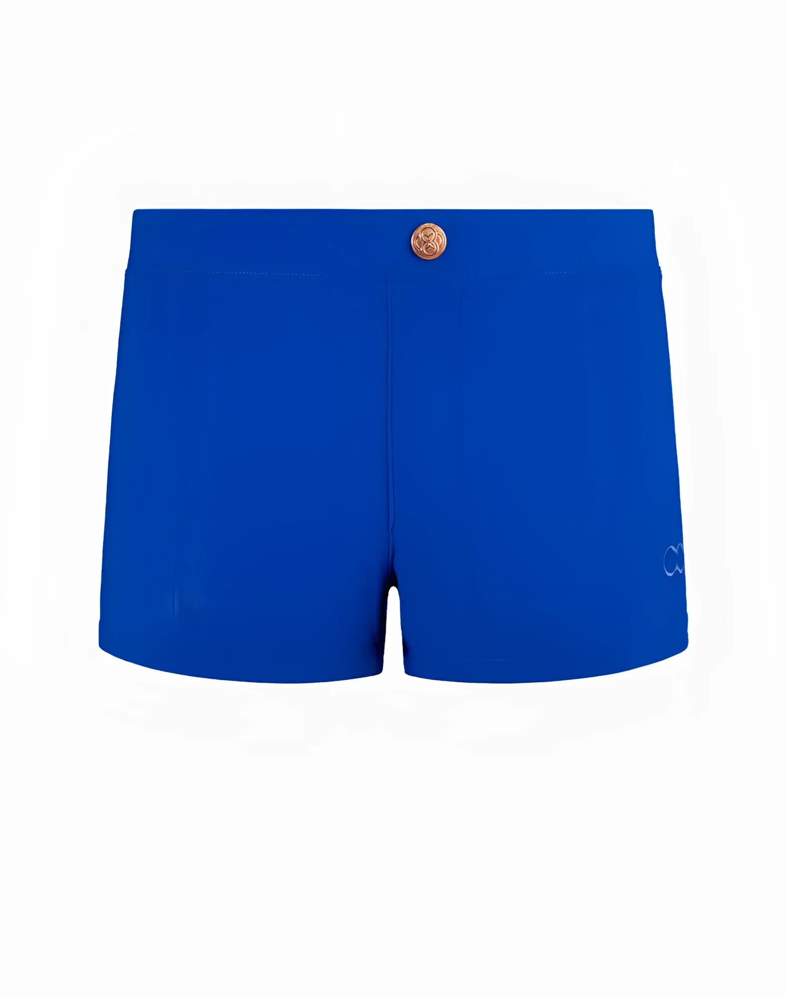 Vibrant royal blue 2eros v60 bondi series 2 swim trunks with gold button and subtle brand logo on the side