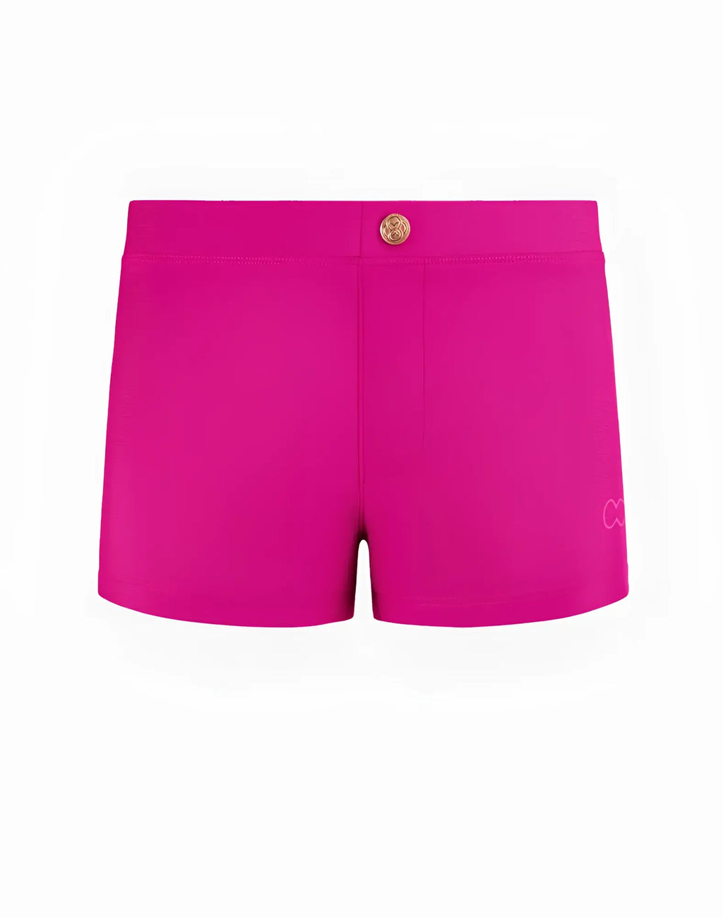 Fuchsia red 2EROS V60 Bondi series 2 swim trunks with gold button waistband and subtle side brand embroidery