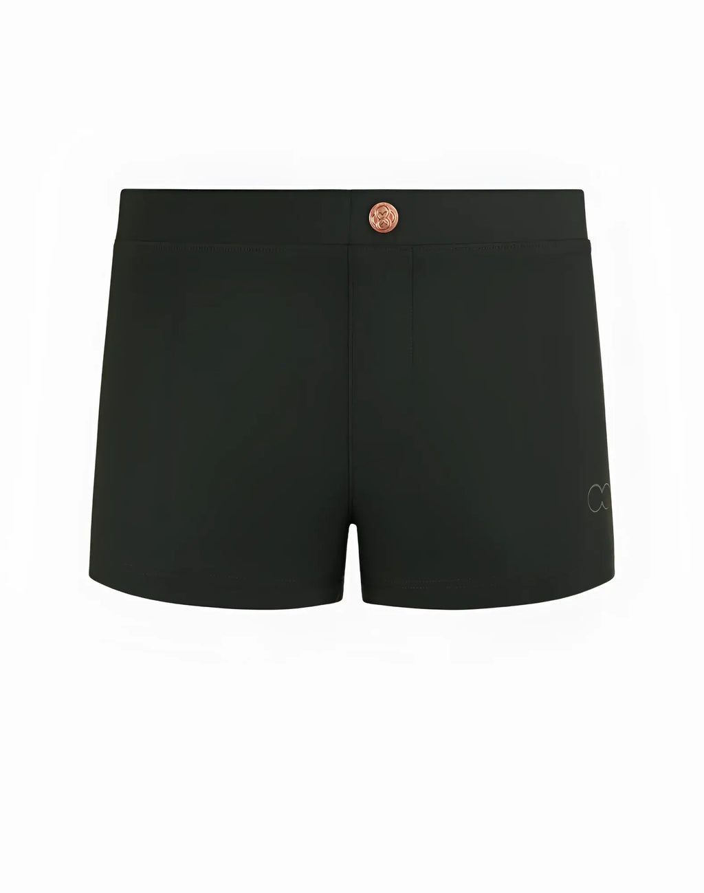 2eros v60 bondi swim trunks in midnight grey featuring black athletic shorts with rose gold button and subtle logo