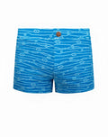 Bright blue 2EROS V60 print swim trunks with white rope pattern and brown button closure in Manrope Blue color