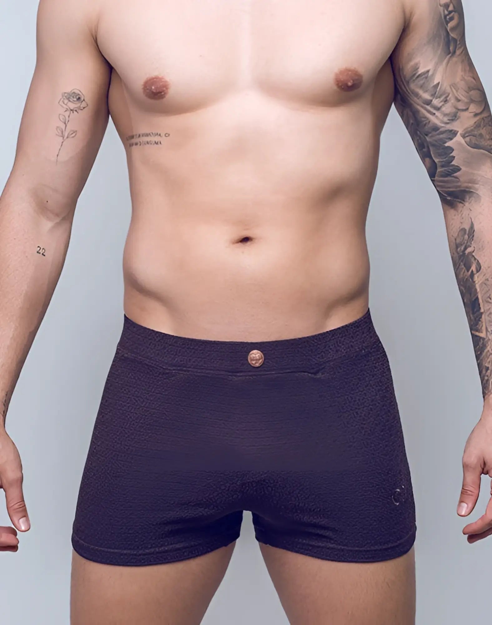 Dark purple textured boxer briefs with single button closure front from 2EROS V60 swim trunk signet black collection
