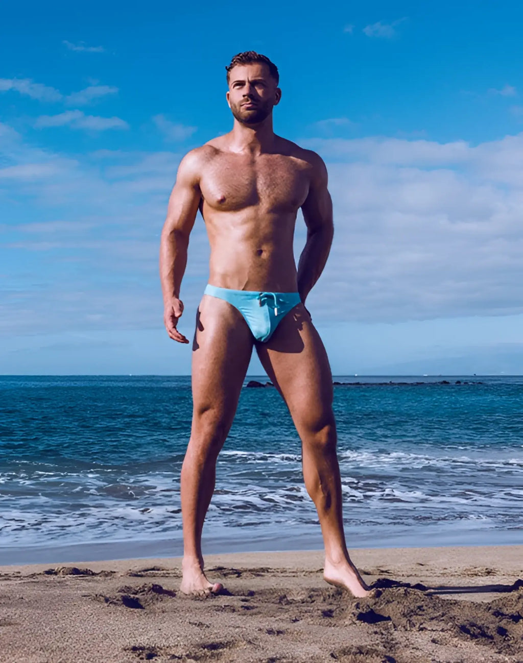 Light blue 2eros v80 print swim thong with tied waistband suitable for swimwear and beachwear in nautica green