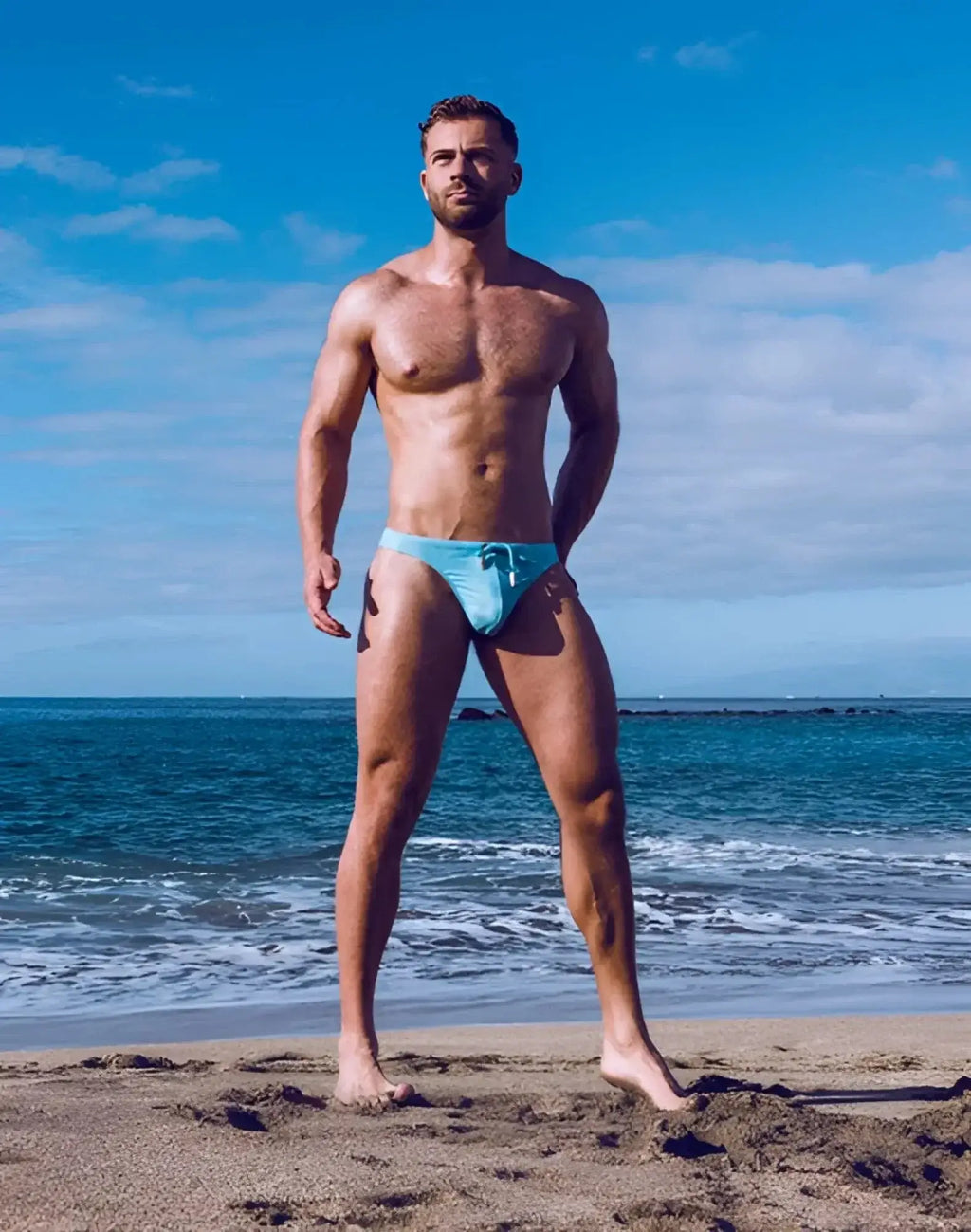 Light blue 2eros v80 print swim thong with tied waistband suitable for swimwear and beachwear in nautica green