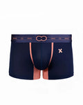 Navy blue 2EROS X-Series trunk underwear with peach trim and waistband featuring zeros brand logo in midnight color